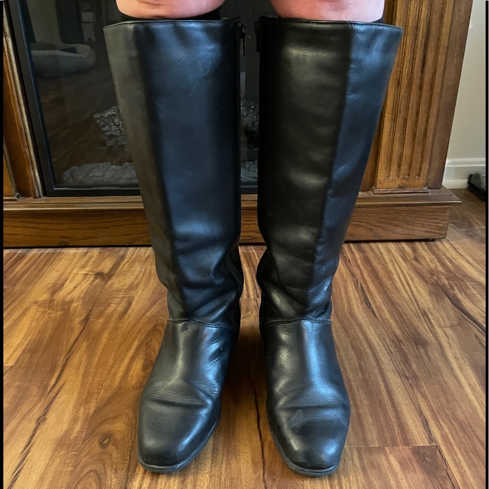 Two (2) pairs: Black Leather Wide Calf Riding Boot, Women’s Sz 8